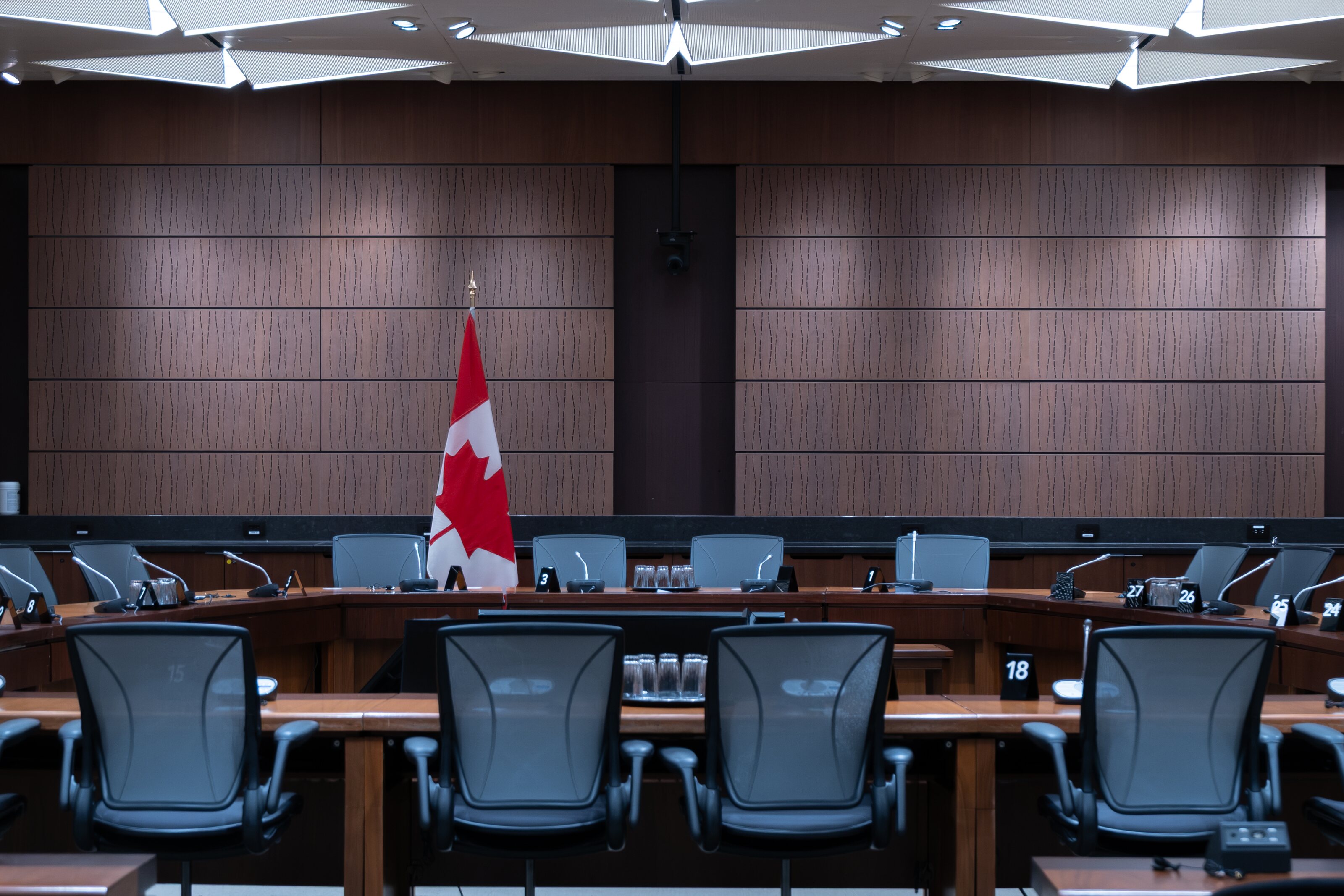 An empty parliamentary committee room